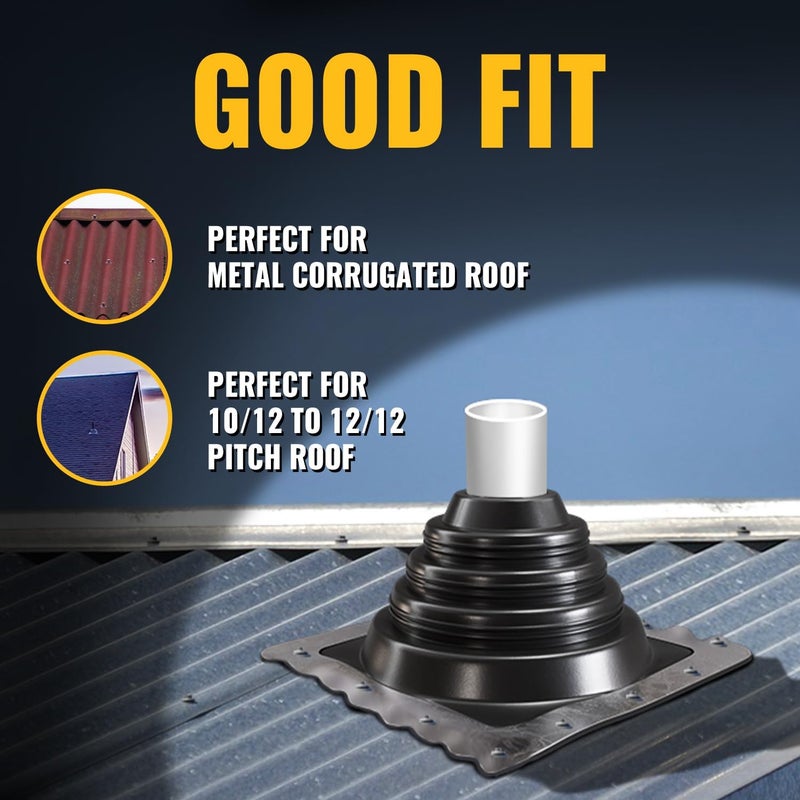 VIVIDA #1 Metal Roof Pipe Flashing, Metal Roofing Pipe Boot Kit, High Temp Silicone Vent Boot, for Tube OD 1/4" to 2", Square Base, Screws & Hex Socket Included, 1 Pack, Black - Image 4